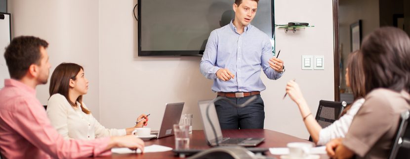 Hotel sales presentation in conference room