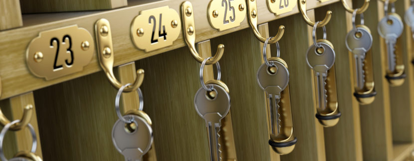 Keys hanging at reception desk